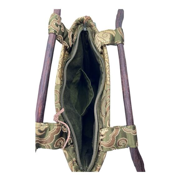 Vtg One of a Kind Purse Green Silk/ Wood Handles & Base Neshama Avara Yaron NWT - Picture 9 of 15